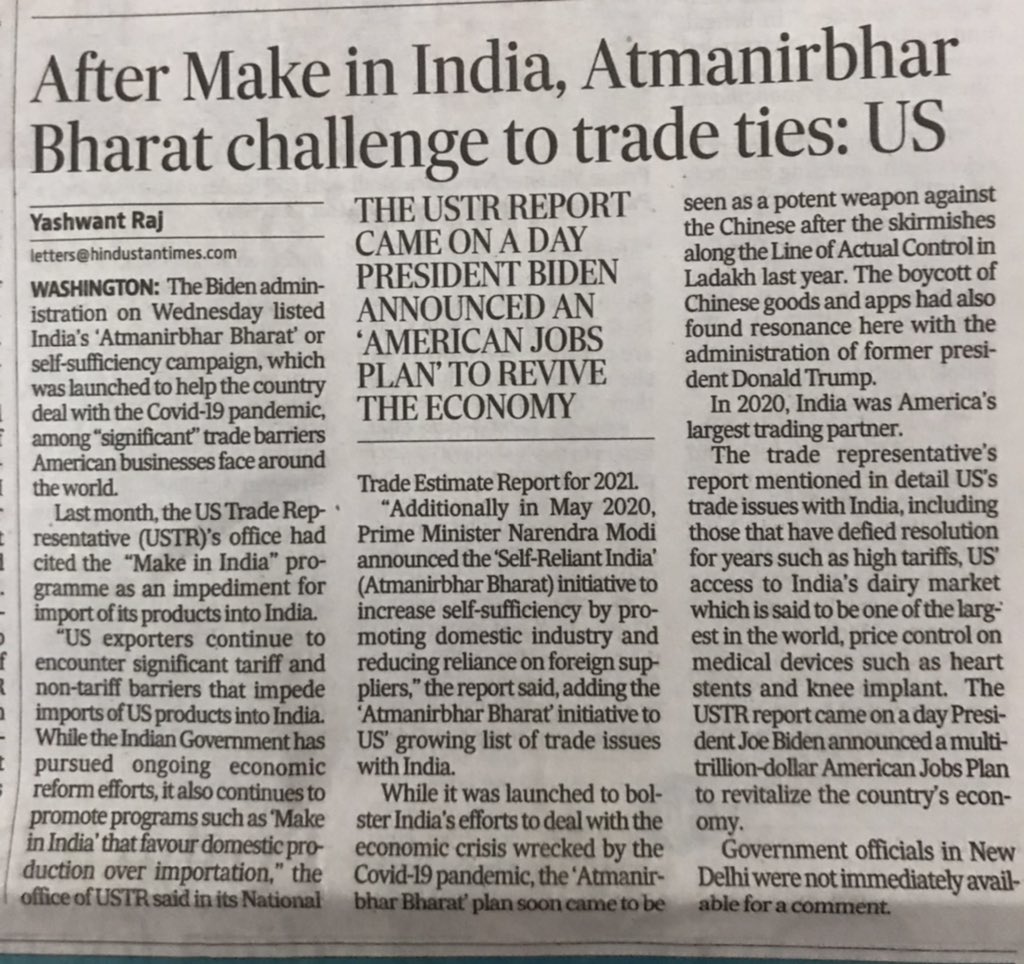ashwani_mahajan's tweet photo. #AtmaNirbharBharat irks US. But what about Make ‘America Great Again’ and Buy American Act? https://t.co/hjyfN2jiLr