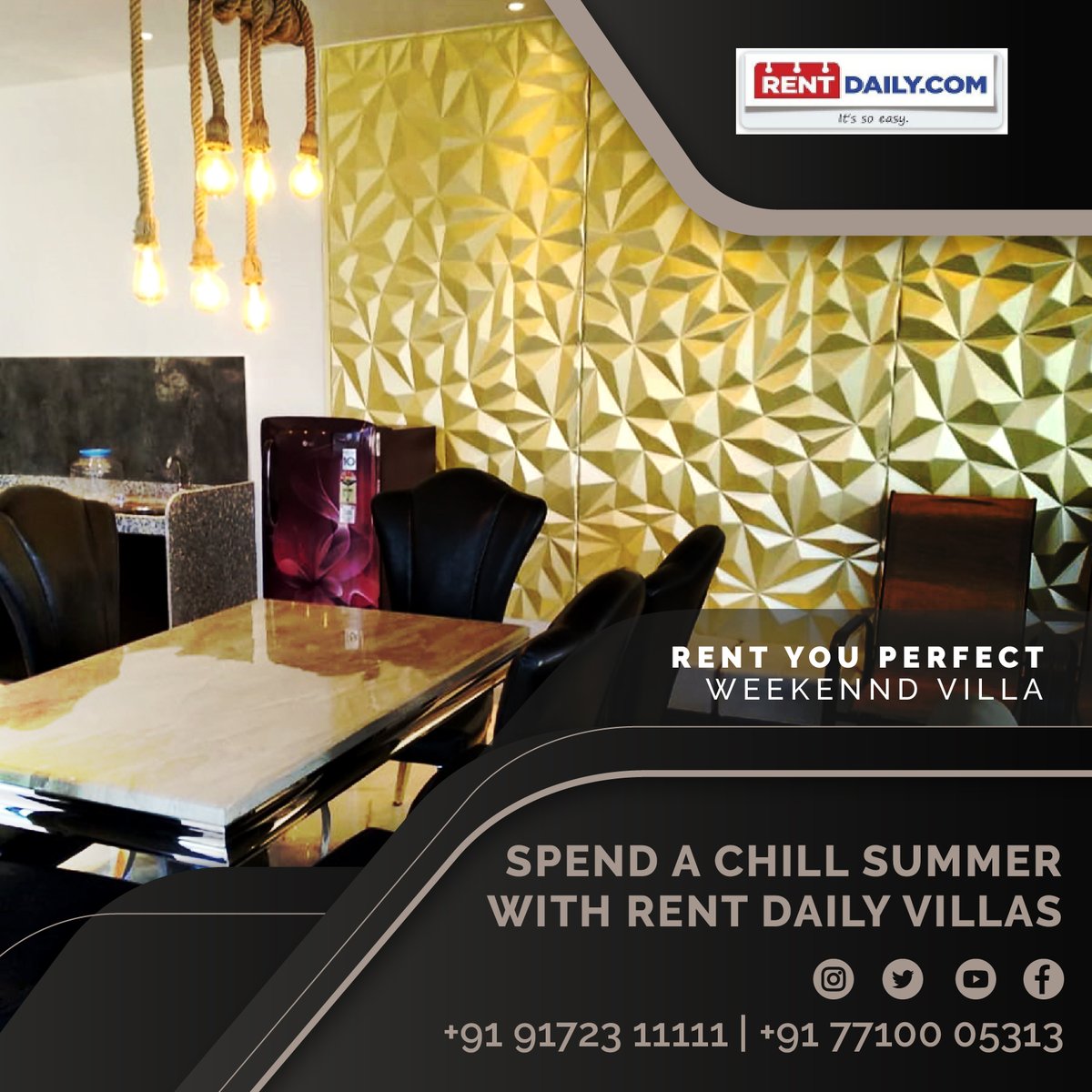 RentDailySite's tweet photo. The Summer Season is upon us and there's nothing better than spending some quality time with friends and family at a lovely, fully functional and luxurious Villa.

Contact Rent Daily at 9172311111 / 7710005313 today for renting our beautiful villas.

#rentdaily #villasonrent https://t.co/mMFRlrTtbo