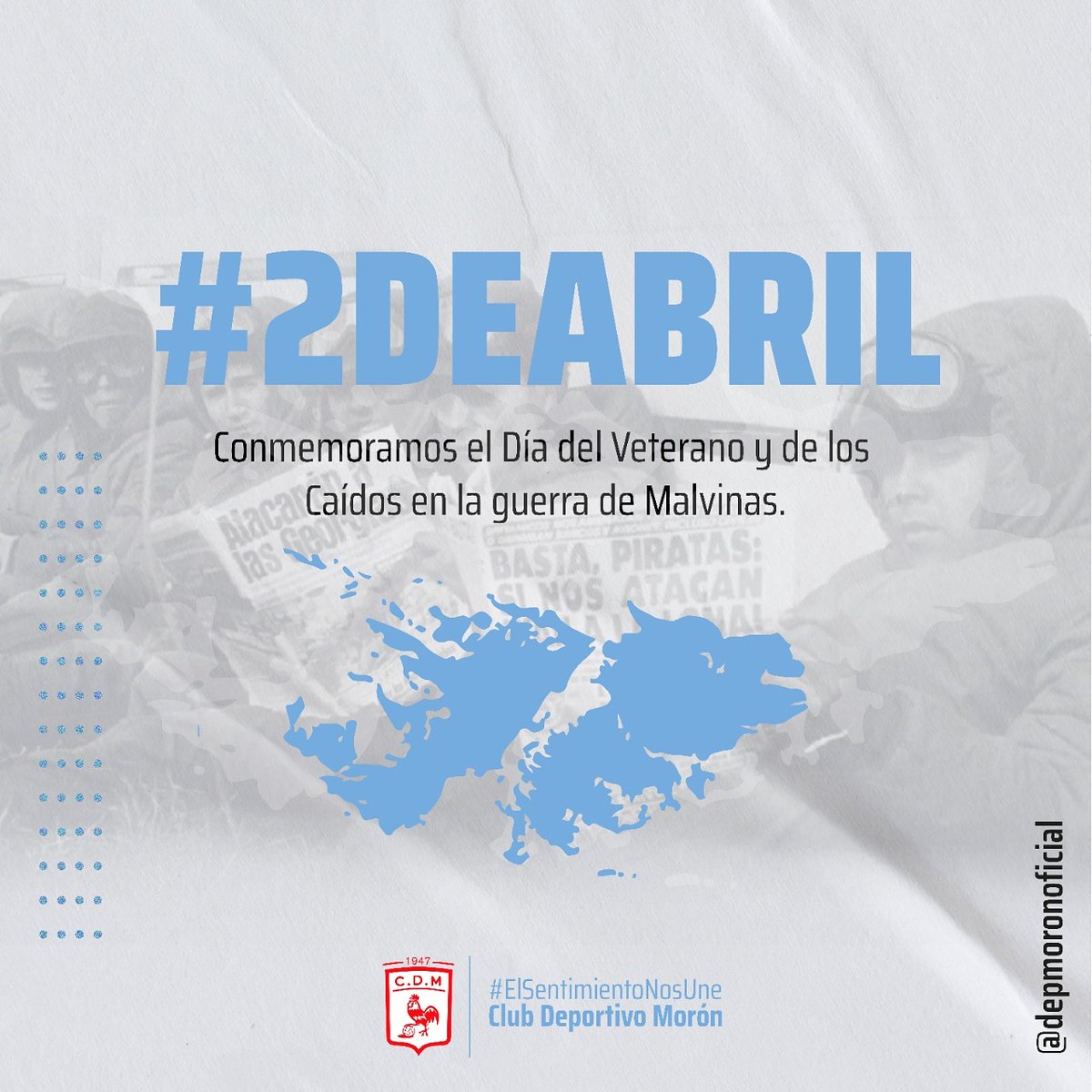 depmoronoficial's tweet photo. #2DEABRIL

Día del Veterano y de los Caidos en la guerra de Malvinas.

Fueron, son y serán argentinas 🇦🇷 https://t.co/Ul14qmKA5F