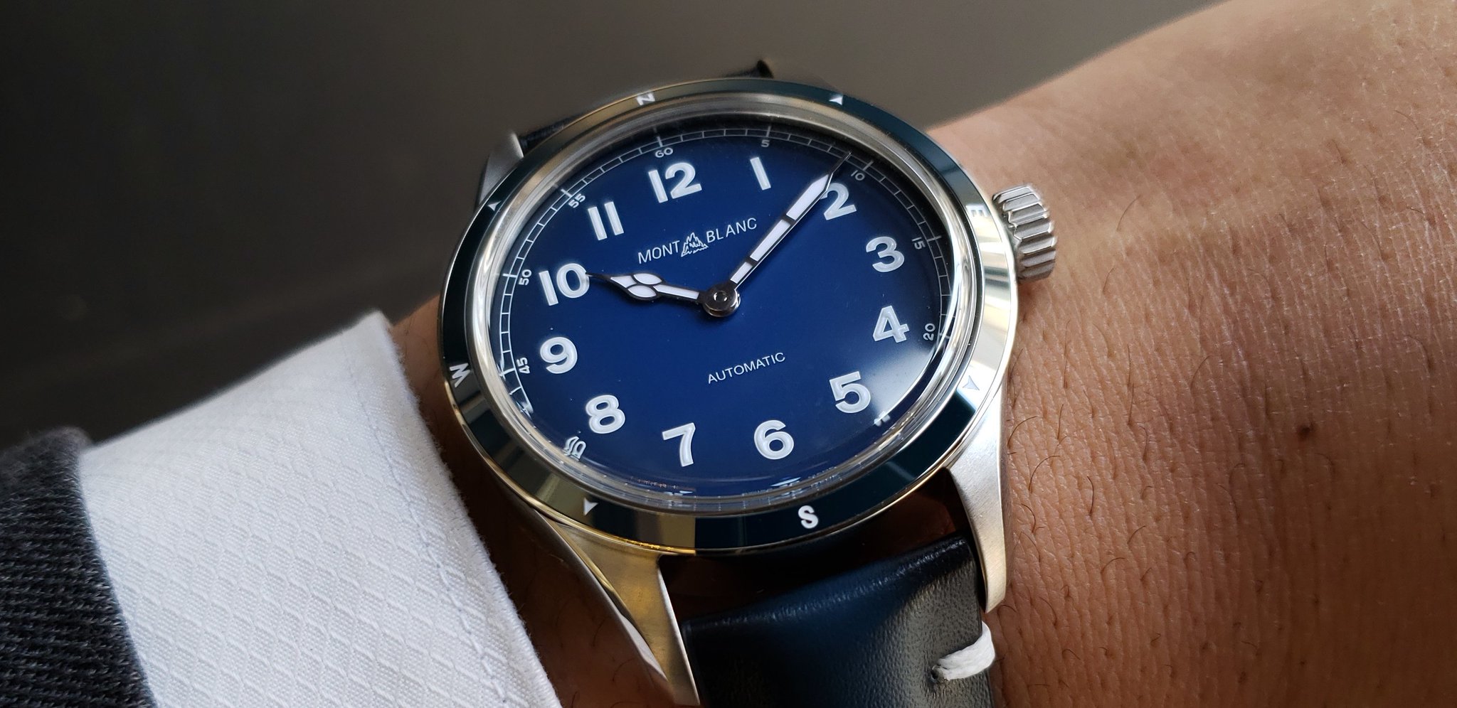 あ*リ様 MONTBLANC 1858オートマティック 腕時計 青 付属品完備 MONTBLANC 1858オートマティック 腕時計 青 付属品完備(HARADA
