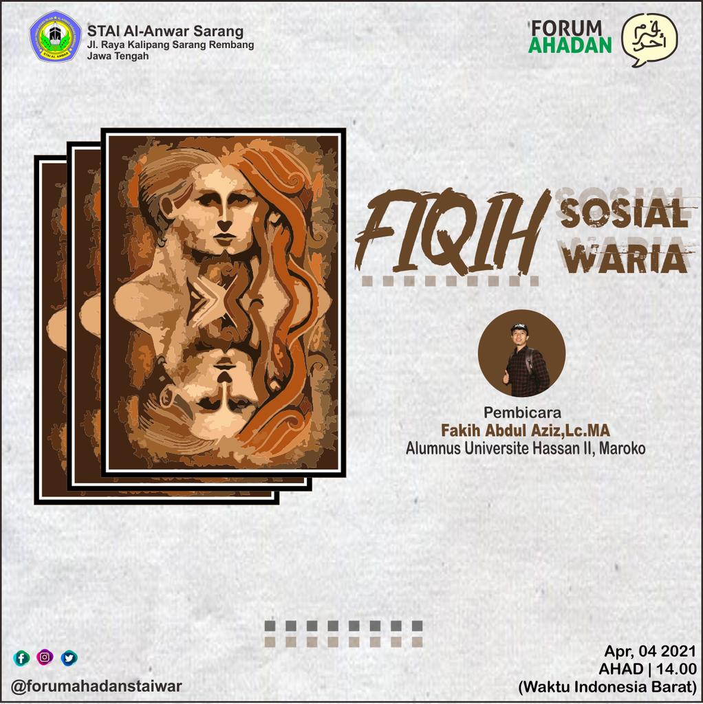 ForumAhadan's tweet photo. Forum ahada hadir kembali.

"Waria Dalam Wacana Fiqih"
Waria, Transgender, Transpuan, beserta istilah lain yang mengelilinginya sarat dan penuh dengan citra negative. Secara sosial, mereka sering dikelompokkan sebagai “Gender Ketiga. ”

Jangan lewatkan...!!! https://t.co/Rzi7s90oAu