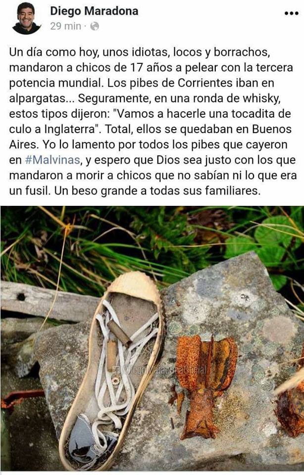 Publicado en el Instagram oficial de Diego el 2 de abril de 2018.