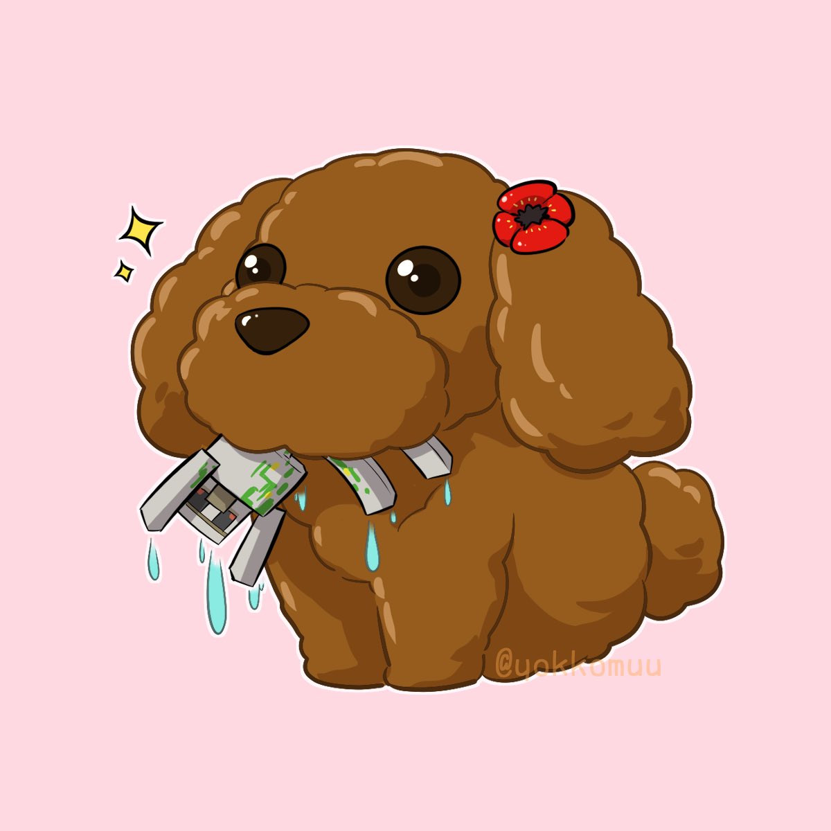 葉っぱの子 新しいアイコン ｳﾌｯ きなこもち発電所さん X14 Exe に描いて頂きました 愛犬のトイプードルのムゥちゃんが ななななんと アイアンゴーレム くわえてオモチャにしておる 耳飾りにポピー やったんか やったのか