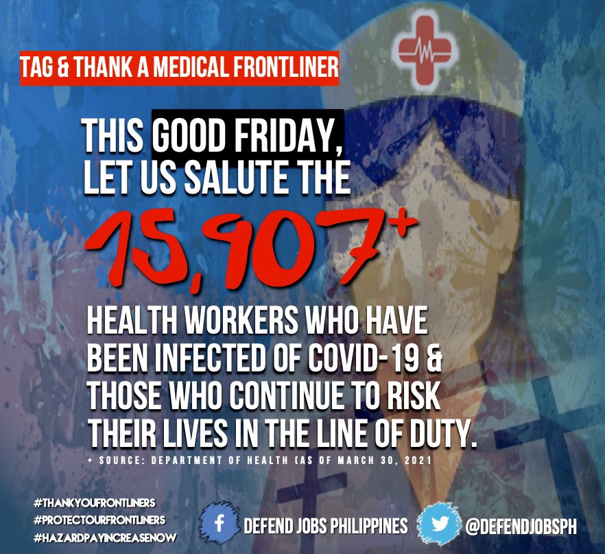 defendjobsPH's tweet photo. Maraming Salamat po! โค๏ธ๐งโโ๏ธ๐จโโ๏ธ
#GoodFriday
#ThankYouFrontliners
#ProtectOurFrontliners
#HazardPayIncreaseNow https://t.co/ZwlgUDZ3kR