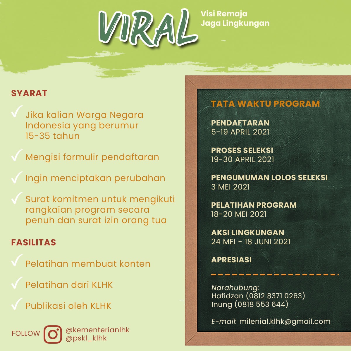 DeTara21's tweet photo. Halo anak muda!

Yuk ikutan VIRAL (Visi Remaja Jaga Lingkungan), gerakan kaum muda menciptakan perubahan untuk kelestarian lingkungan. 

Segera daftarkan dirimu pada tautan https://t.co/Qm3RvtYk5M 

#viral #anakmuda #aksilingkungan #youthinaction https://t.co/zhVuzNgw57