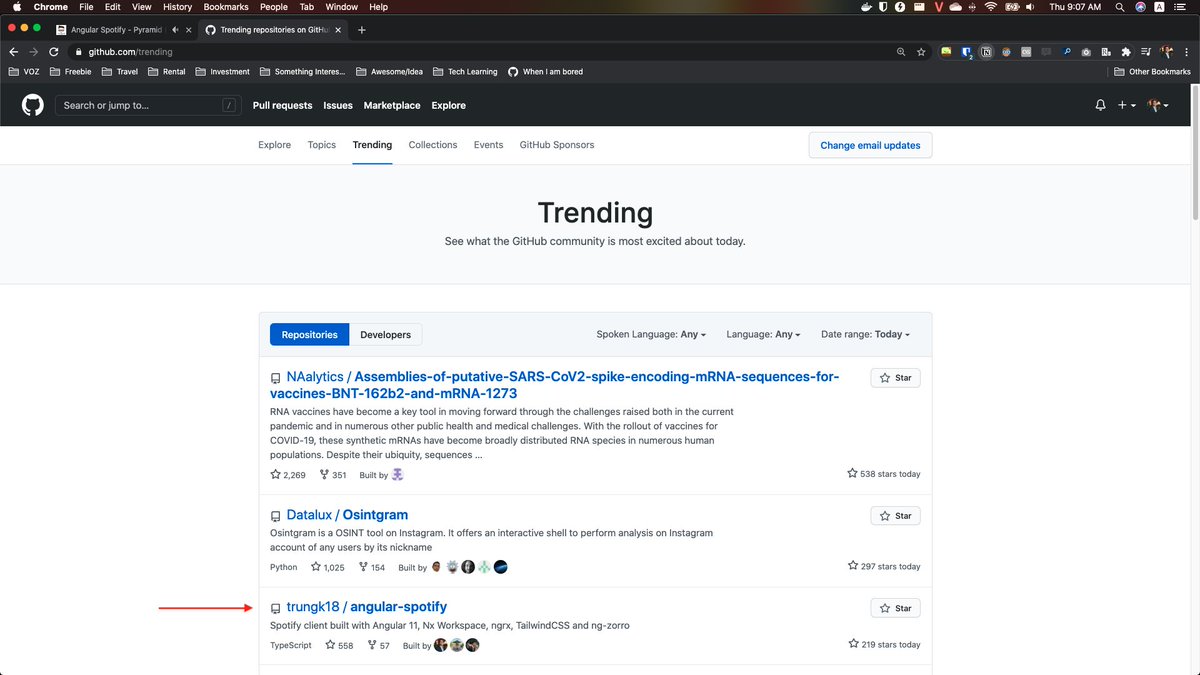 trungvose's tweet image. Also, #angularspotify climbed to the @github top trending repository within 72 hours of publishing. That's insane!
Thanks everyone for your support ๐