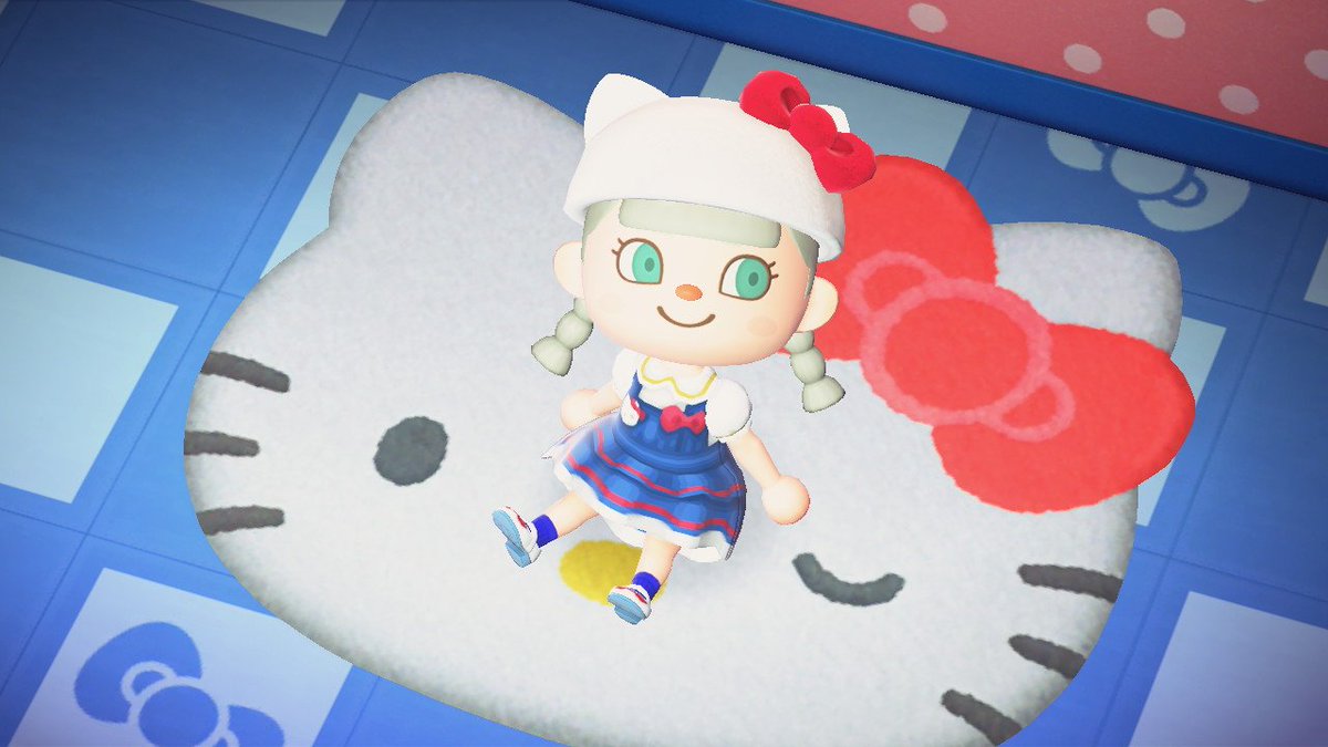 モル ハローキティなワンピースをつくったよ キティちゃんのブローチとリボンつきのフリフリジャンパースカート ハローキティな帽子とかと合わせてみてね あつまれどうぶつの森 あつ森 Acnh マイデザイン マイデザイン配布 Acnhdesign サンリオ