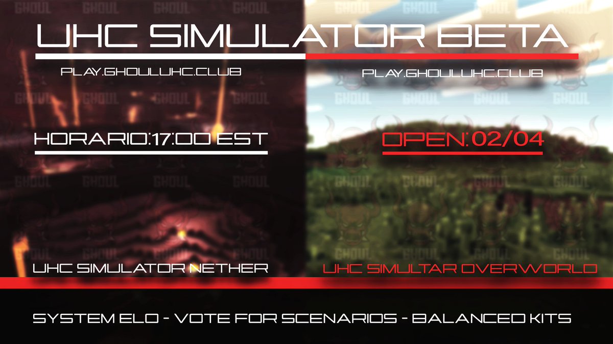 GhoulUHC_'s tweet photo. UHC SIMULATOR BETA [🍎]
Friday 02/04 - 17:00 PM EST [⏳]

UHC Simulator in Nether or Overworld, will be decided by vote.

IP: https://t.co/NXwt2Qz2c8 [1.7 - 1.8]

❤️ - 🔁 https://t.co/q7bEBCo8it