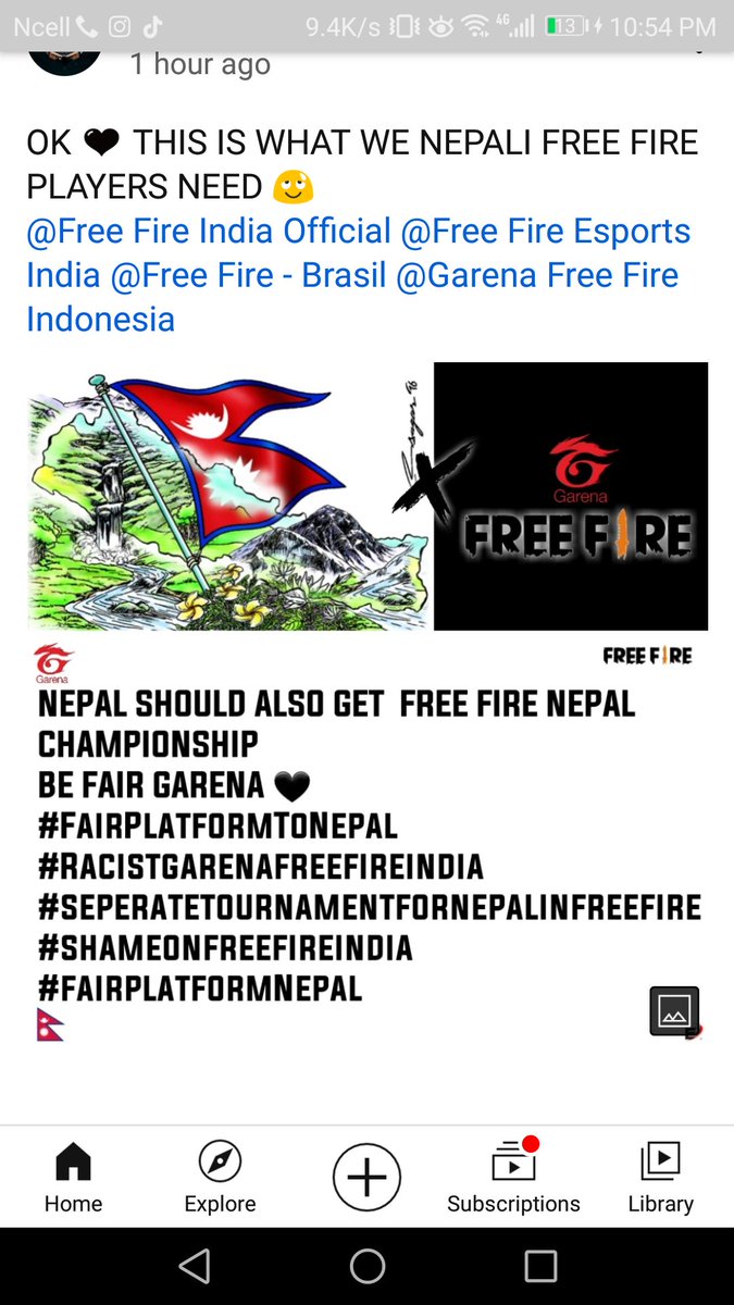 AsianBaba3's tweet photo. @Garena Please Give us the Chance.We want to represent our Own country Nepal in Freefire indian Region.
#FairPlatformToNepal 
#SeparateTournamentForNepalInFreeFire 
#ShameOnFreeFireIndia 
#Racismingarenafreefire 
#SeparatetournamentforNepal 
#SeparateTournamentForNepalInFreeFire https://t.co/JW9AvXaUM4