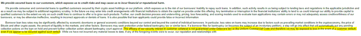 CaitlinLong_'s tweet photo. FASCINATING disclosure in @coinbase S-1: unclear whether security interests in #crypto are enforceable. Yep, #bitcoin lending mkts rest on a big legal uncertainty. Crypto lawyers: #Wyoming law already fixed this (#UCC clarity). @uniformlaws &amp; #Texas proposals need to fix this too https://t.co/DbJVc2CZm6