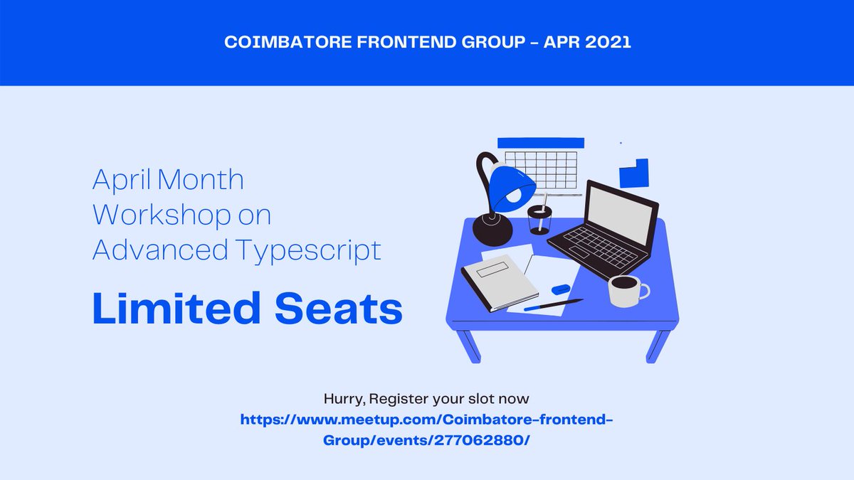 CbeJsGroup's tweet image. Have you checked out our Apr event ?
We are hosting workshop on #Advancedtypescript by @vilvaathibanpb
meetup.com/Coimbatore-fro…
#FrontEndDevelopment #typescript #angular #React #html #css #coimbatoremeetup #onlinelearning #DEVCommunity