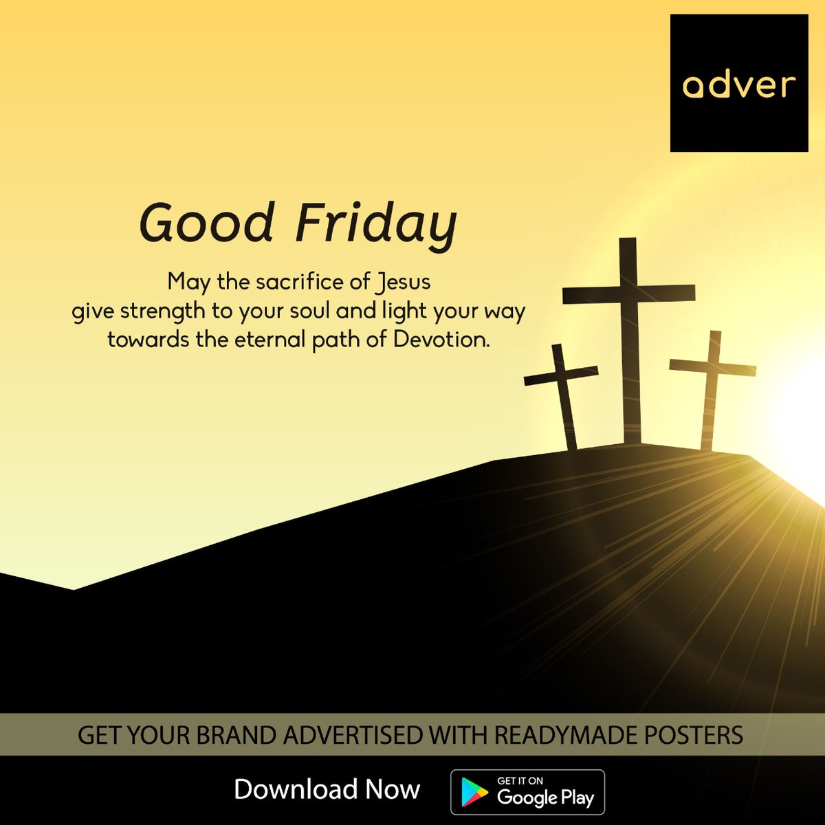 adver_app's tweet photo. May the #sacrifice of Jesus give #strength to your #soul and #light your way towards the eternal #path of #devotion.

#goodfriday #goodfriday2021 #friday #good #easter #jesus #god #jesuschrist #christian #goodmorning #family #blessed#stayhome #staysafe https://t.co/C8i8cG7lRs