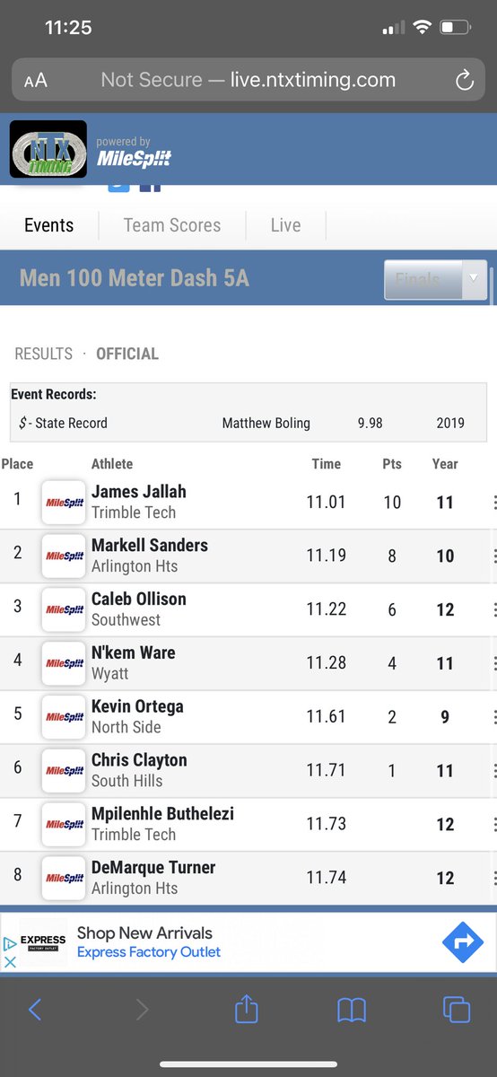 TrackFw's tweet photo. Official time for @Caleb7Ollison 100m https://t.co/nXHfte0IlB
