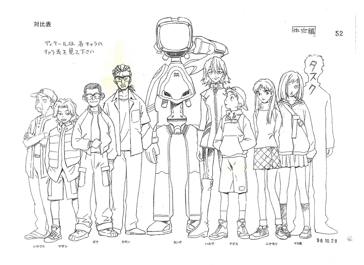 Character Design : Comparison Table.
Uru in Blue (蒼きウル)
Neon Genesis Evangelion (新世紀エヴァンゲリオン)
FLCL (フリクリ)
Aim For The Top 2! Diebuster (トップをねらえ2!)
by Yoshiyuki Sadamoto (貞本義行) https://t.co/4RikRzdEed