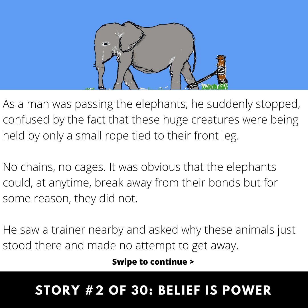 haroldfernandes's tweet photo. How does a powerful elephant remain tied to a small post with a rope that it can break easily?

#inspiration #meditation #Storytelling #successmindset https://t.co/LH5ykH0fWJ