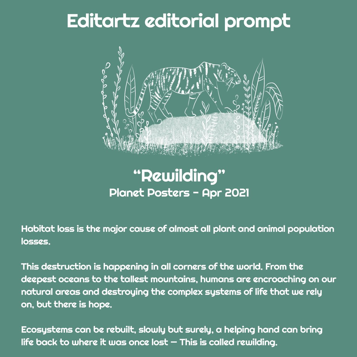 editartz's tweet image. Editorial Prompt -April 2021

“Rewilding” - Planet Poster
in collaboration with @oneplanetconse1
 
Lets show #ecosystems can be rebuilt! #editartzaprilprompt2021 #editartz #editorialprompt #rewilding #habitatloss #climatechange #artposters #activism #positivechange #actnow