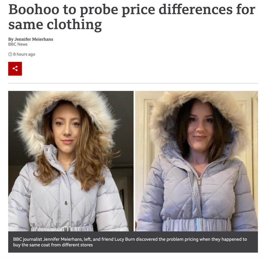 tutor2uGeoff's tweet image. We love a classic example of price discrimination and this is one! Boohoo operates a number of brands after buying up businesses when their owners fell into administration do some internal communication issues might be at play as well. #theme3micro
