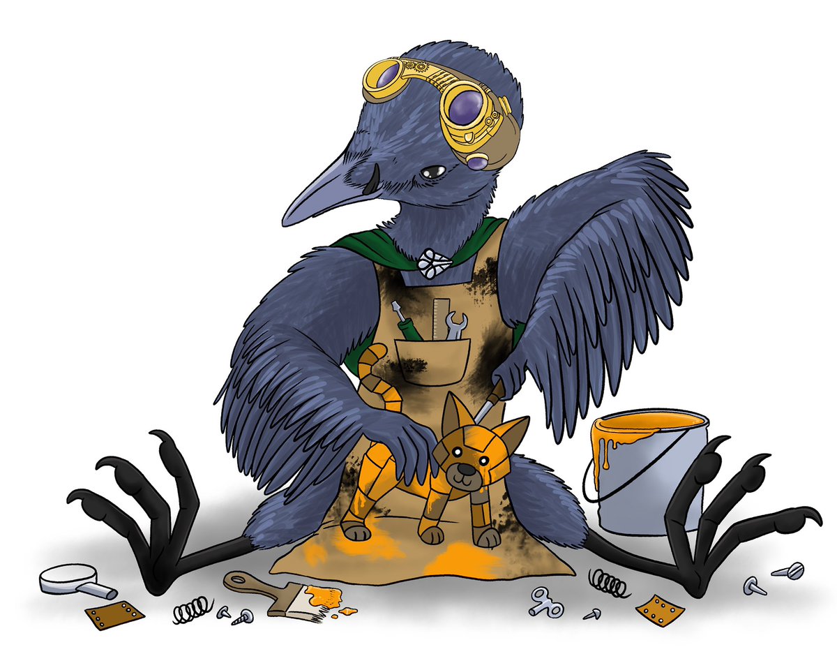 cbtillustrates's tweet photo. “I built something!” I like to imagine Kiri has learned some Gnomish tinkering skills while living in Hupperdook, and is building a robo-Frumpkin! #criticalrolefanart #criticalrolespoilers #kiri #kenku #npc https://t.co/QkYBBUYRzB