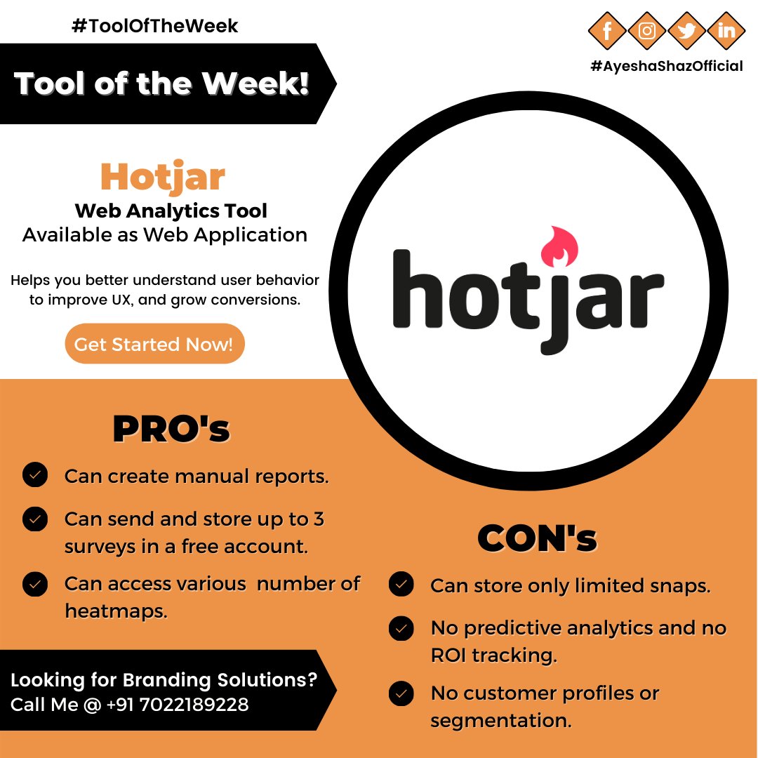 AyeshaShaz's tweet photo. See how visitors are really using your website, collect user feedback and turn more visitors into customers using Hotjar.
@hotjar
Let us know which tool you use for web analytics!!
.
.
(Hashtags)
#hotjar #webanalyticstool #tooloftheweek #seotips #seotricks #AyeshaShaz https://t.co/1prNkPyQ4z