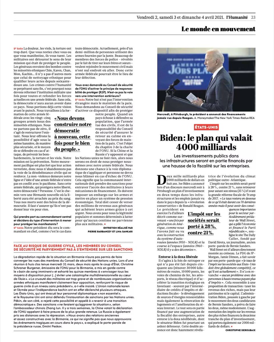 KaungMoun's tweet photo. Dr Sasa's Interview printed in L'Humanité Newspaper, which is a French daily newspaper https://t.co/i1FKOSpUDw