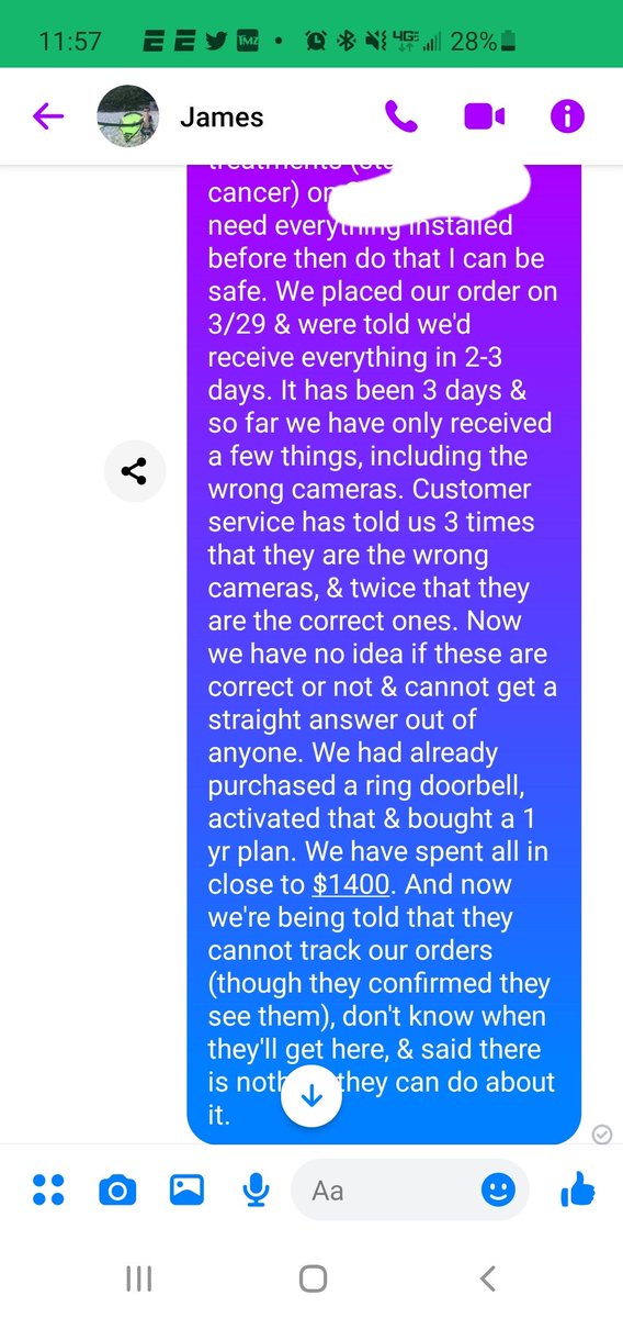 vforvanessa1981's tweet photo. @WildlyCalm @JamieSiminoff @ring @JamieSiminoff these are the messages I sent you on Facebook messenger. This is a brief synopsis (I know, hard to believe it's brief but we've spent probably close to 8-10 hrs on the phone with your customer service)  of what has transpired so far. https://t.co/UD3i6La2rh
