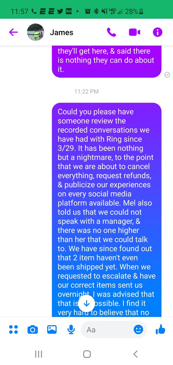 vforvanessa1981's tweet photo. @WildlyCalm @JamieSiminoff @ring @JamieSiminoff these are the messages I sent you on Facebook messenger. This is a brief synopsis (I know, hard to believe it's brief but we've spent probably close to 8-10 hrs on the phone with your customer service)  of what has transpired so far. https://t.co/UD3i6La2rh
