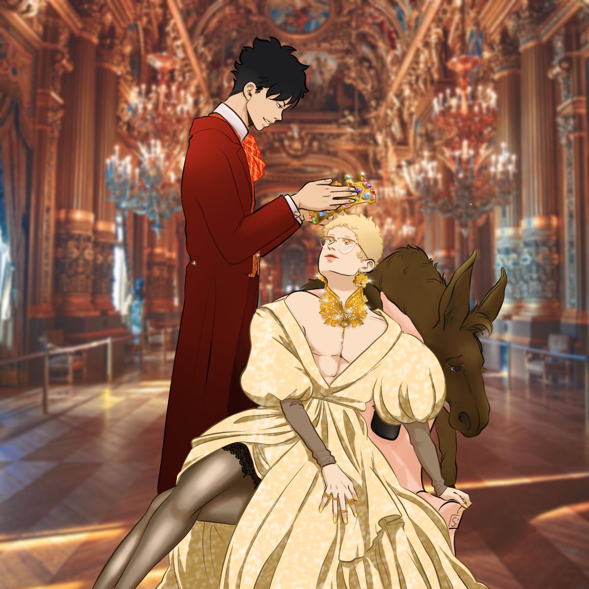 SolnOdasac's tweet photo. [Do not Repost] 
Myth Magic and More Krtsk Week Day 5: Folklore and Fairytale ✨ #MMMKrtskWeek 
.
Tsukki as Donkeyskin and Kuroo as the Prince 👑
I think Tsukki would look marvelous with all the dresses from the tale 💖 https://t.co/mX4T9ZefbB