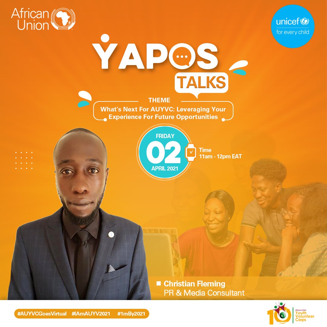 AUYouthProgram's tweet image. @chr1sfleming works extensively in communications, public relations, media, advocacy, and events management in multiple African countries. He&apos;s an @AUVolunteer alumna. #YTalks2021 #1mBy2021 #AUYVCGoesVirtual