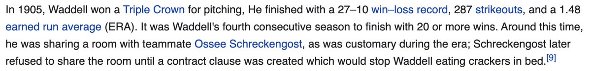 rube waddell had to sign a contract promising not to eat crackers in bed