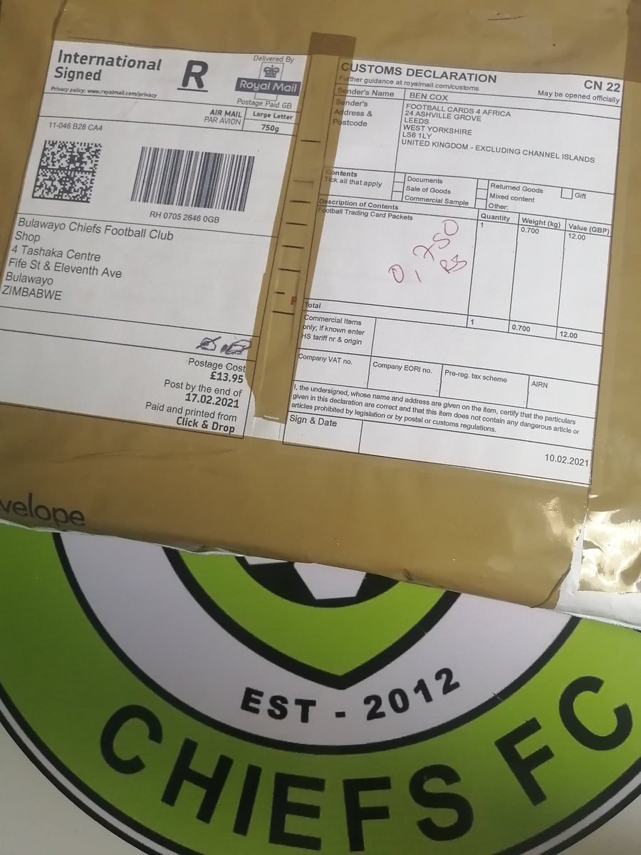 BulawayoChiefs's tweet photo. ❗Appreciation Tweet❗

Today we received a parcel [Football Cards] from UK sent by @benncoxx and #Footballcards4Africa for us to distribute to the young Ninjas

We cant wait for the kids to dig in and everyone is hoping to find at least 1 card of @Nakamba_11 of @AVFCOfficial https://t.co/qMaz7b1oow