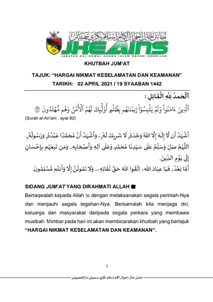 Ns Daily Sur Twitter Pengisian Rohani Ns Daily Tajuk Khutbah Hari Ini Hargai Nikmat Keselamatan Dan Keamanan Jumaat 02 April 2021 19 Syaaban 1442 Terima Kasih Kepada Jheains Allahjagakita Terusberusaha Pkpb2021 Https T Co D9dvefgxvw