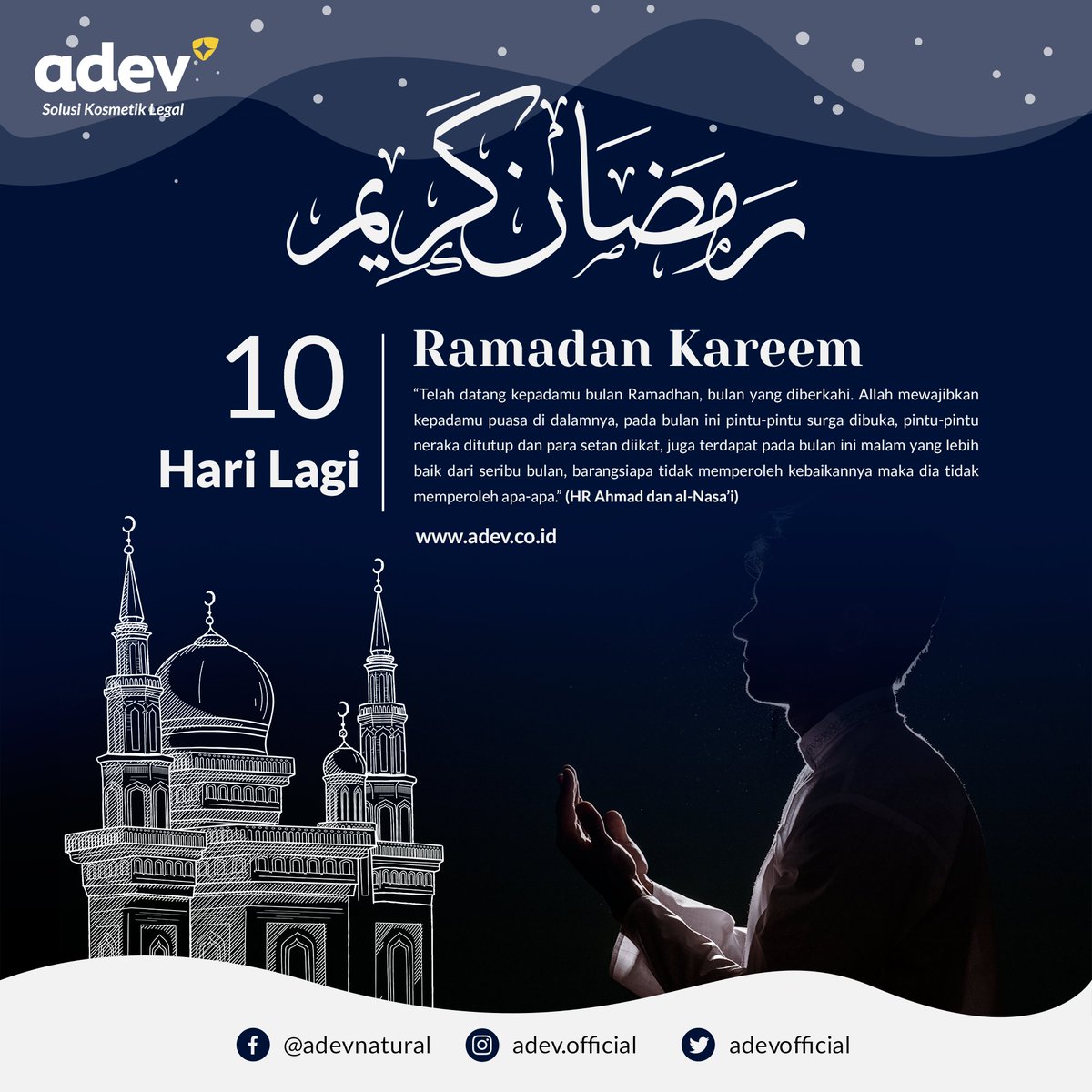 Sudah sejauh mana kamu mempersiapkan pertemuan dengan bulan Ramadhan?

10 hari lagi, yuk, persiapkan diri!

#maklonkosmetik #maklonskincare #bisnismaklon #jasamaklon #kosmetikamanbpom #ramadhan2021 #ramadhan