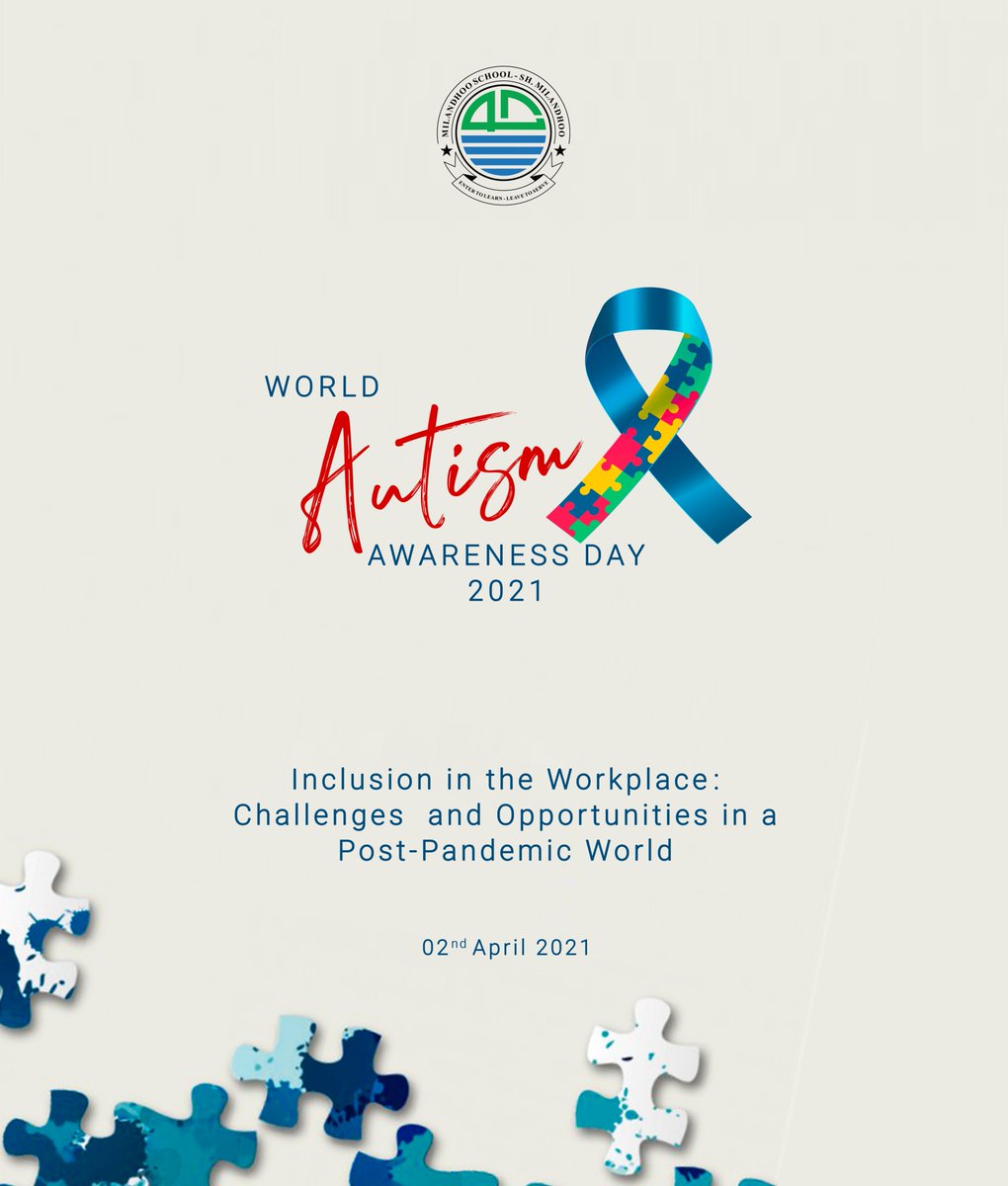 milandhooschool's tweet photo. WORLD AUTISM AWARENESS DAY
02nd April 2021 - Friday
-----------------
"Inclusion in the Workplace: Challenges  and Opportunities in a Post-Pandemic World"

#promotinginclusivity
#autismawareness
#WorldAutismAwarenessDay 

@MoEdumv @aisthly @DoIEdumv https://t.co/8VlGSSpze9