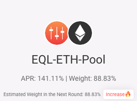 #EQL is the governance token of Equalizer, which is used for decentralized governance of future projects and asset liquidity incentives.

Providing $EQL - $ETH liquidity right now earns 141.11% APR! 💰🤑

Become an LP and start earning rewards!

equalizer.fi/#/farm