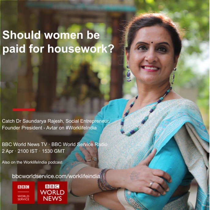 Catch @SaundaryaR today at 9 pm IST on BBC World News, repeat on Monday at 7 pm IST on th topic 'should women be paid be paid household chores' #WorklifeIndia @avtarinc @BBCNews @BBCWorld @MedhaviArora @devinaguptanews