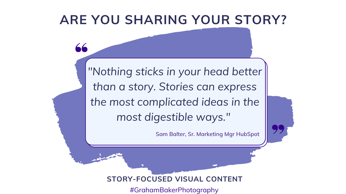 'Nothing sticks in your head better than a story. Stories can express the most complicated ideas in the most digestible ways'

Connect with your audience & increase leads by sharing your visual story!
#GrahamBakerPhotography 
#StoryBrand #BusinessStory #StoryTelling⁣⁣
⁣