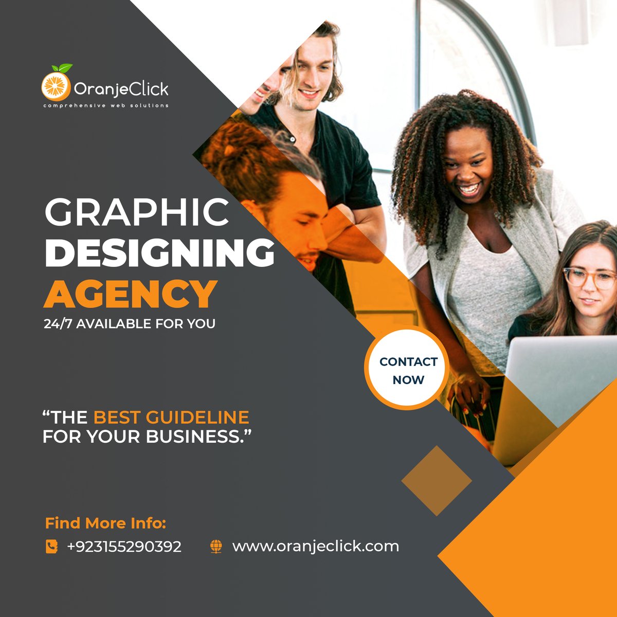 From logos, banners, brochures, flyers, book covers to website and mobile app designs we will cover all your graphic designing needs.
Get in touch with us:
Website: oranjeclick.com
Email: bdm@oranjeclick.com
LinkedIn: bit.ly/3rGIjXW
WhatsApp: +923155290392