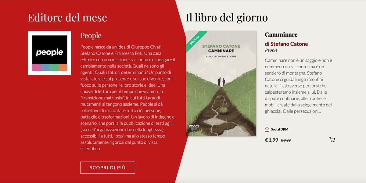 People (@peoplepubit) on Twitter photo People è l'editore del mese su <a href="/Bookrep/">Bookrepublic</a>! Per tutto aprile ogni giorno ci sarà un nostro titolo a un prezzo scontatissimo in tutti i principali store di #ebook.
Oggi #2aprile tocca a "Camminare" di <a href="/stefanocatone/">Stefano Catone</a>, eccezionalmente a 1,99€:
bookrepublic.it/ebook/97888320… People è l'editore del mese su <a href="/Bookrep/">Bookrepublic</a>! Per tutto aprile ogni giorno ci sarà un nostro titolo a un prezzo scontatissimo in tutti i principali store di #ebook.
Oggi #2aprile tocca a "Camminare" di <a href="/stefanocatone/">Stefano Catone</a>, eccezionalmente a 1,99€:
bookrepublic.it/ebook/97888320…