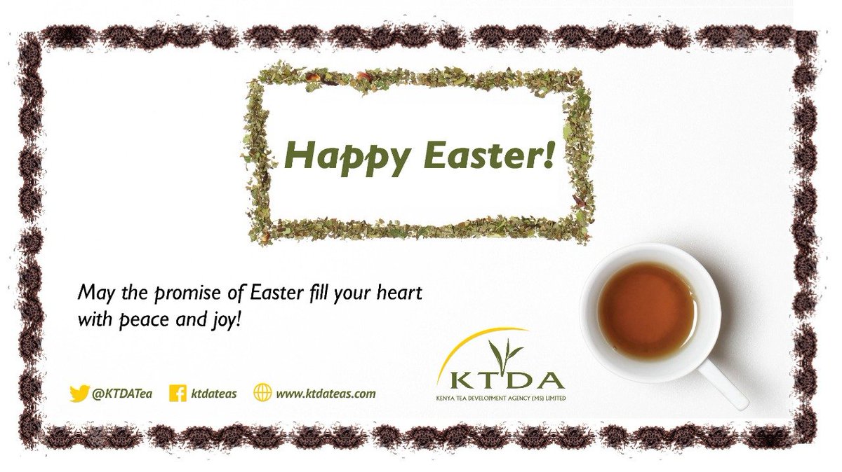 At KTDA, we wish all our tea farmers and stakeholders a happy Easter.
Make time to enjoy a cup of tea as you celebrate with your loved ones.