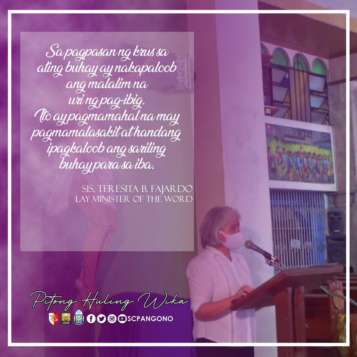 sclementeangono's tweet photo. IKA-ANIM NA WIKA
"Naganap na." -Juan 19:30

Pagninilay: Sis. Teresita B. Fajardo

#Lent2021
#Covid19
#SCPAngono
#Antipolensis https://t.co/dCoy6d5Ssd