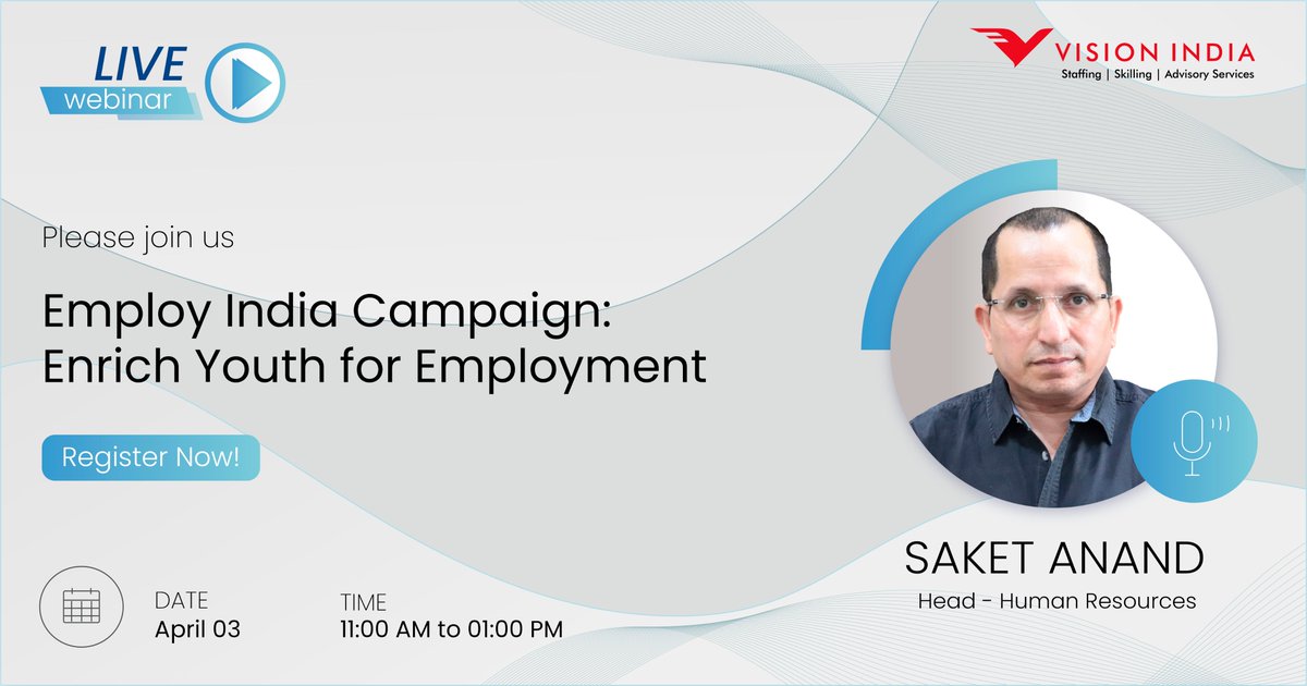 visionindiaspl's tweet photo. We are pleased to announce that Mr. Saket Anand is joining us tomorrow 3rd April at 11 AM as a keynote speaker in our #EmployIndiaCampaign.

Be The Difference, join our #employIndiaCampaign 

To more know and contribute, click here please
https://t.co/FgLvsYclKU https://t.co/b781ZMX37q