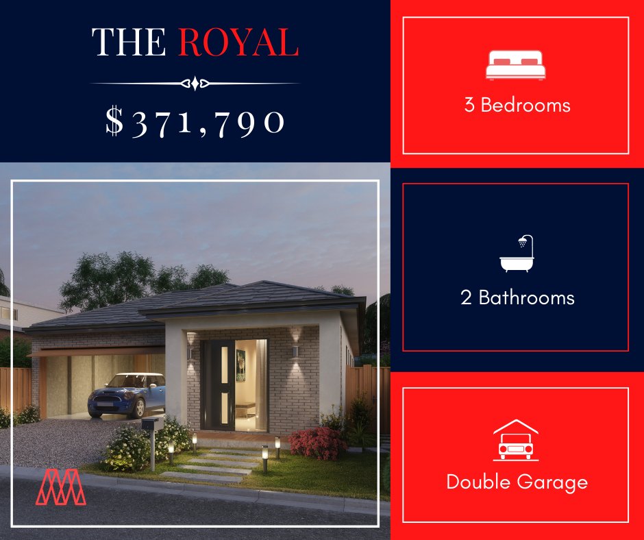 Masterplanproau's tweet photo. The sophisticated and uncluttered style featured in this floor-plan is what makes “The Royal” a truly luxurious floor-plan. With 2 bedrooms, 1 master bedroom and a generous open living area this home design makes for a great family home. #homedesign #land https://t.co/DbJXGDHh71 https://t.co/jFmmVOPanD