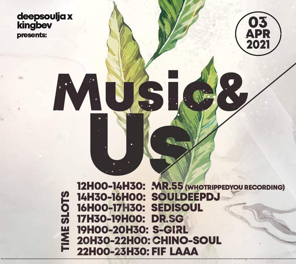 Last Call 🚨🚨🚨🚨
Music&amp;Us // 03 APRIL 2021 //
1 FOX, NEWTOWN

Featuring <a href="/Fif_laaa/">3 A’s</a>, <a href="/sphiwesgirlshob/">S-GIRL</a>, <a href="/SediSoul/">#TheDreadedQueen</a>, <a href="/deepsoulja/">DEEPSOULJA</a> and <a href="/SouldeepDj4/">SouldeepDj</a>

Come thru nice and early and let's have a great time. We're on!🕺💃

Share for awareness 😉