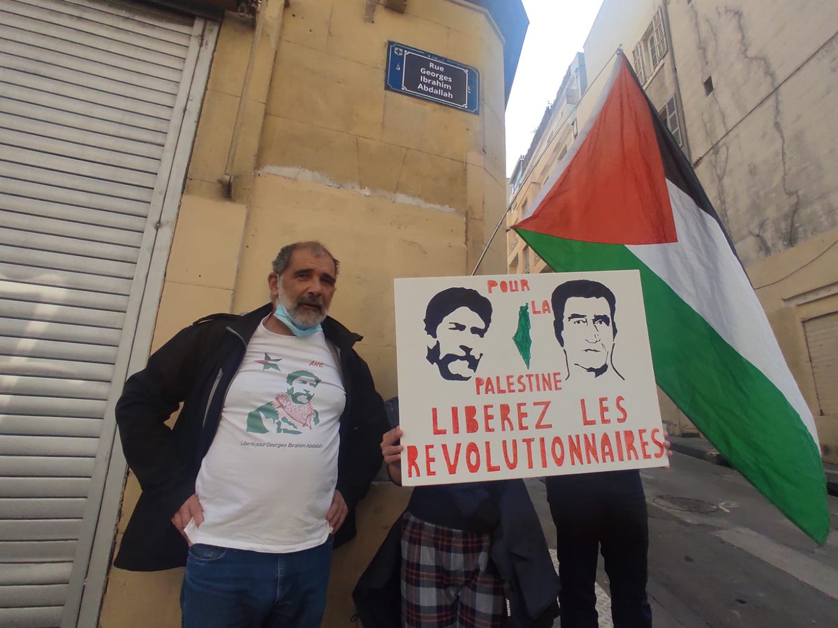 FreeGIAbdallah's tweet photo. Pour le 70e anniversaire de Georges Abdallah, la rue Adolphe Thiers de Marseille a été rebaptisée "Rue Georges Abdallah". Communiste libanais et militant de la cause palestinienne, il est emprisonné en France depuis 1984 et libérable depuis 1999. #MacronLibérezAbdallah https://t.co/Emb2MT2cNb