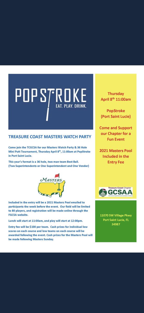 Last week to sign up for the Masters Watch Party!!