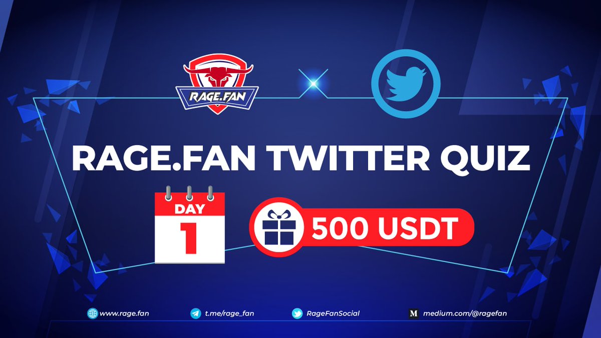 RageFanSocial's tweet photo. 🏅 https://t.co/Mn44mTmF5a Twitter Sports Quiz: Day 1

Things to note:
📍 Reward pool: 500 USDT 
📍 Duration: 2nd to 8th April

Link for Day 1 quiz and rules: https://t.co/CPPj95j6fC

P.S. Do not forget to follow the Mandatory steps mentioned in the Form‼️

#RageFan #Quiz #Sports https://t.co/mVo2X8juBx
