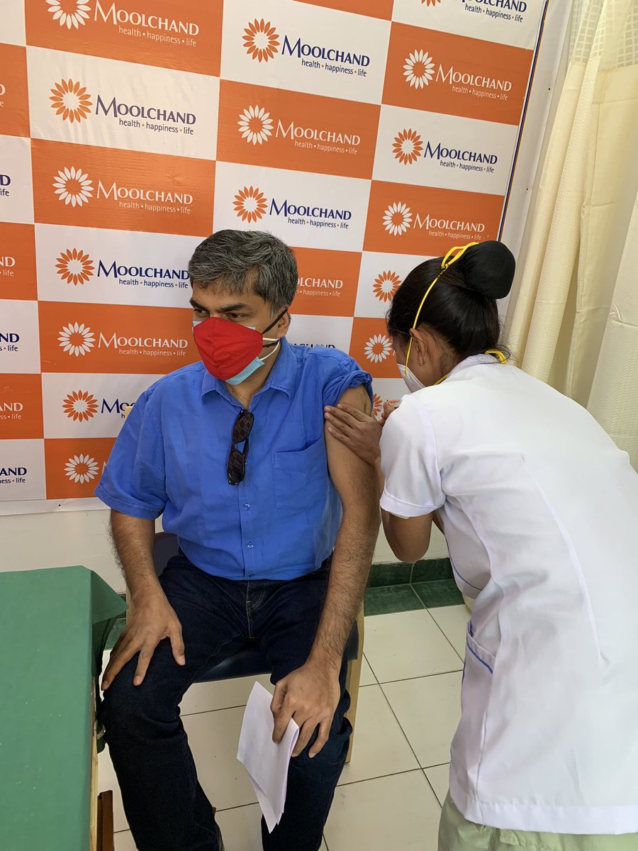 CBhattacharji's tweet photo. Got the #CovidVaccine many months earlier than expected. Grt move to open this up @MoHFW_INDIA, next #VaxForAll ... soonest!
Smooth (& painless) experience, many thanks to the @Moolchand_Hosp team
#GetVaccinatedIndia @ndtv https://t.co/QuqDTp30Ix