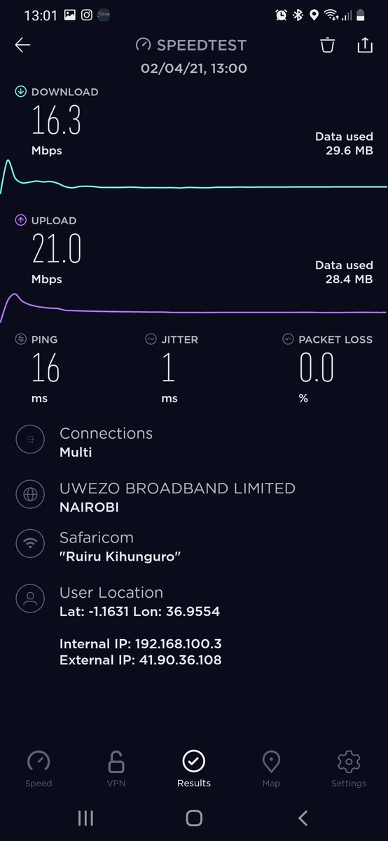 bwrca's tweet photo. @Safaricom_Care what's the meaning of this ping on a fibre connection? 16ms is barely usable for the thousands I pay https://t.co/jj7ufW9RxG