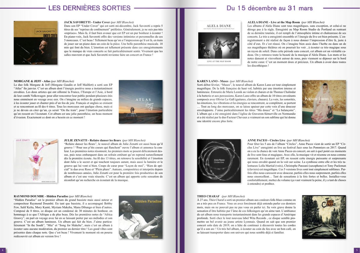 FilZik_BlogZik's tweet photo. Les chroniques du FilZik Mag n°4: @aleladianemusic - @AnnePaceo - #ArchieShepp - #Bénabar - #Chevalrex - @JackSavoretti - @juliezenattioff - #KarenLano - @kimofficiel_ - @MorganeetJeff - #RaymondDoumbé - #RomainBerrodier - @Suzanemusique - #ThéoCharaf
https://t.co/CewfCc1INw https://t.co/wRc6VRi4Ko