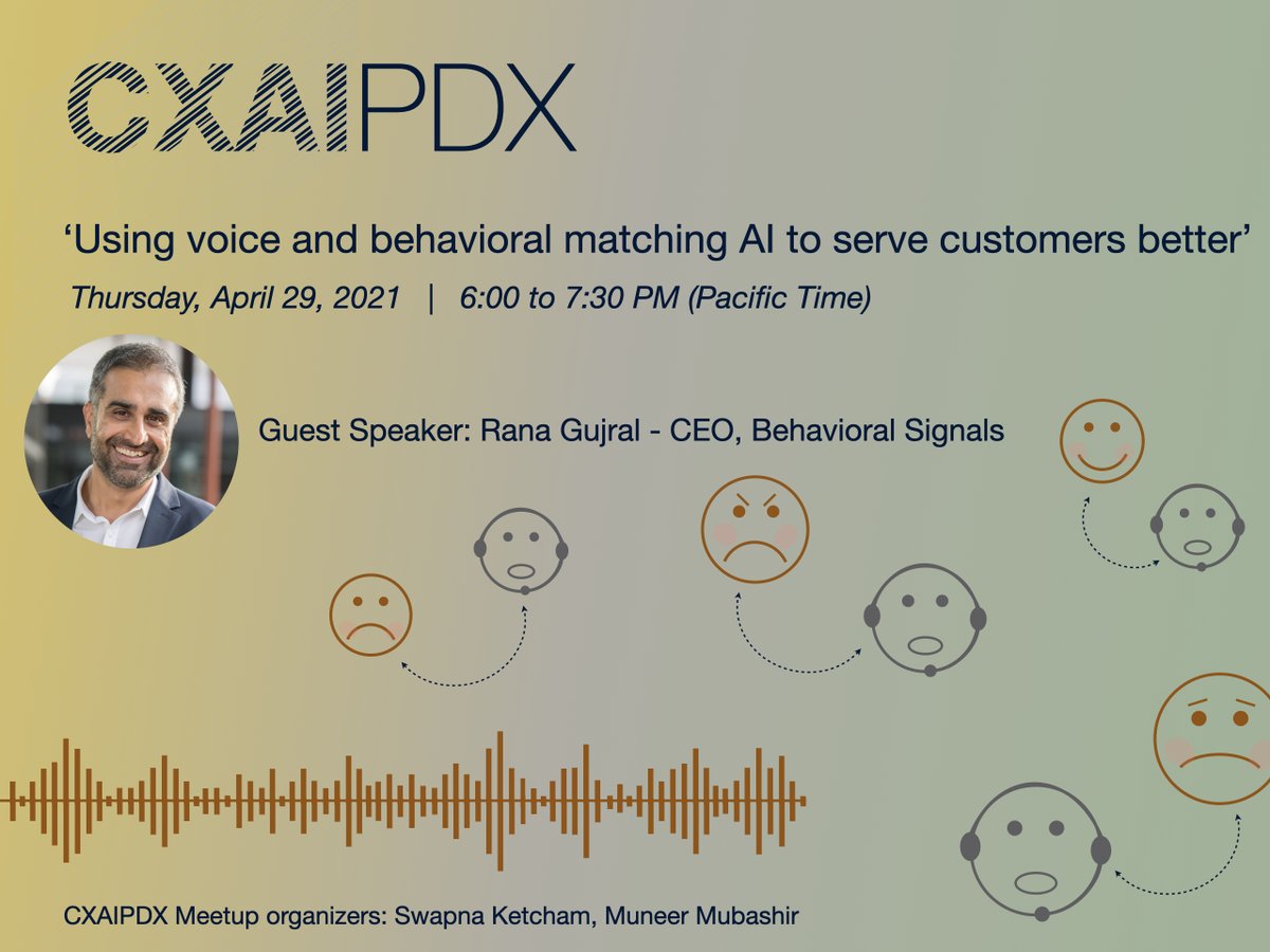 behaviorsignals's tweet photo. #AI is disrupting #customerservice daily, and 2021 is bringing in more exciting use cases. Don't miss @RanaGujral talking on AI & its ability to enrich every step of the #customerjourney, at #CXAIPDX Meetup Register NOW πhttps://t.co/LfltzHRohe
#AIMC #ConversationalAI #Fintech https://t.co/tr6jOREhmn